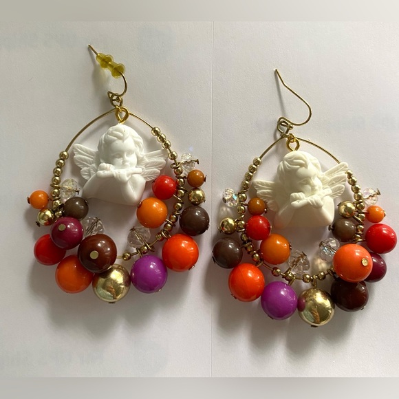 Gypsy angel Cupid cherub love bead fall autumn sweet earring chunky cluster - Picture 1 of 3